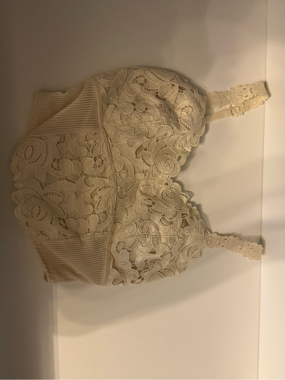 Buckle Cream Lace Smocked Crop top